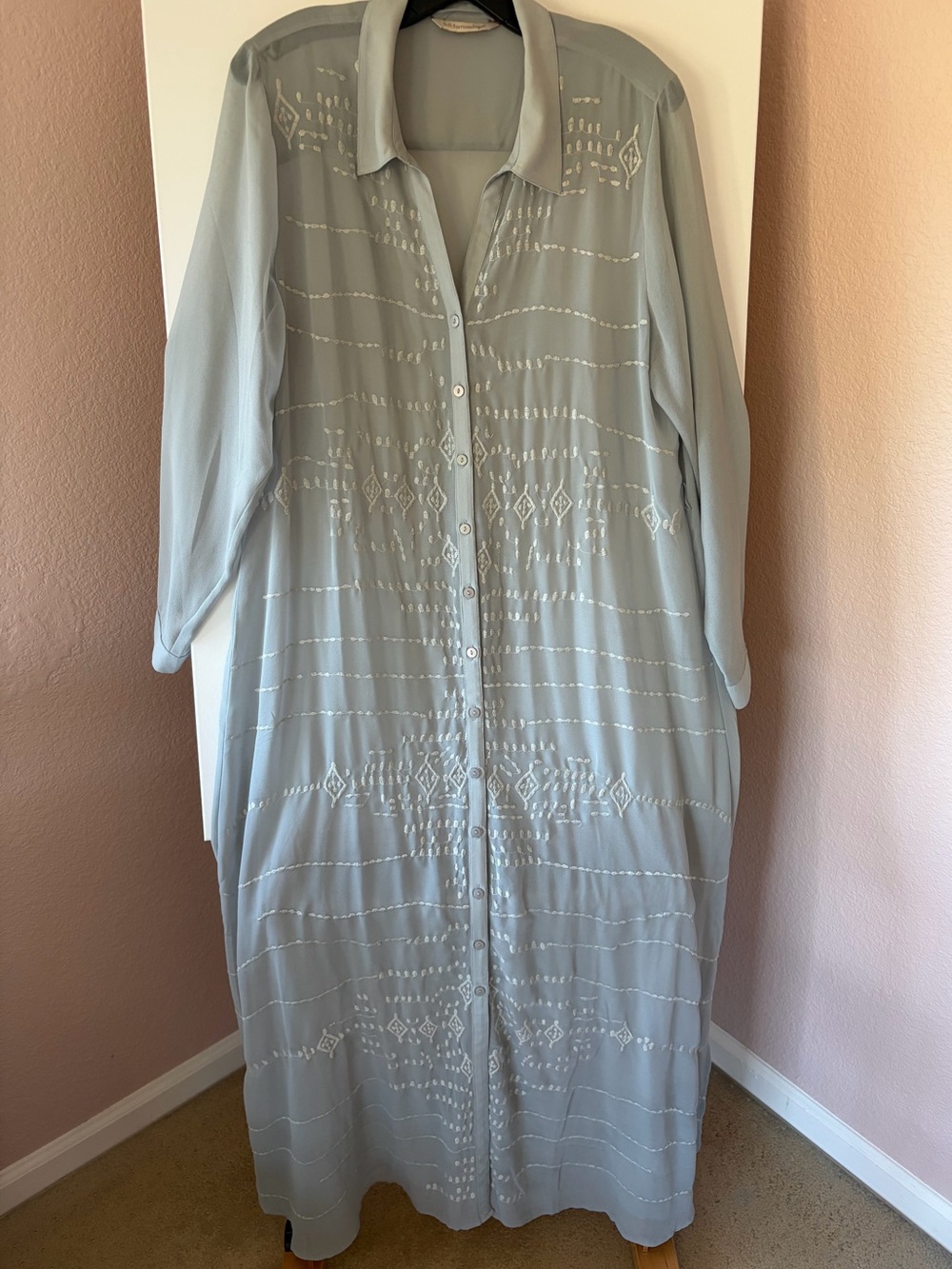Soft Surroundings Ibiza Embroidered Sheer Maxi Shirt Dress Duster L *READ